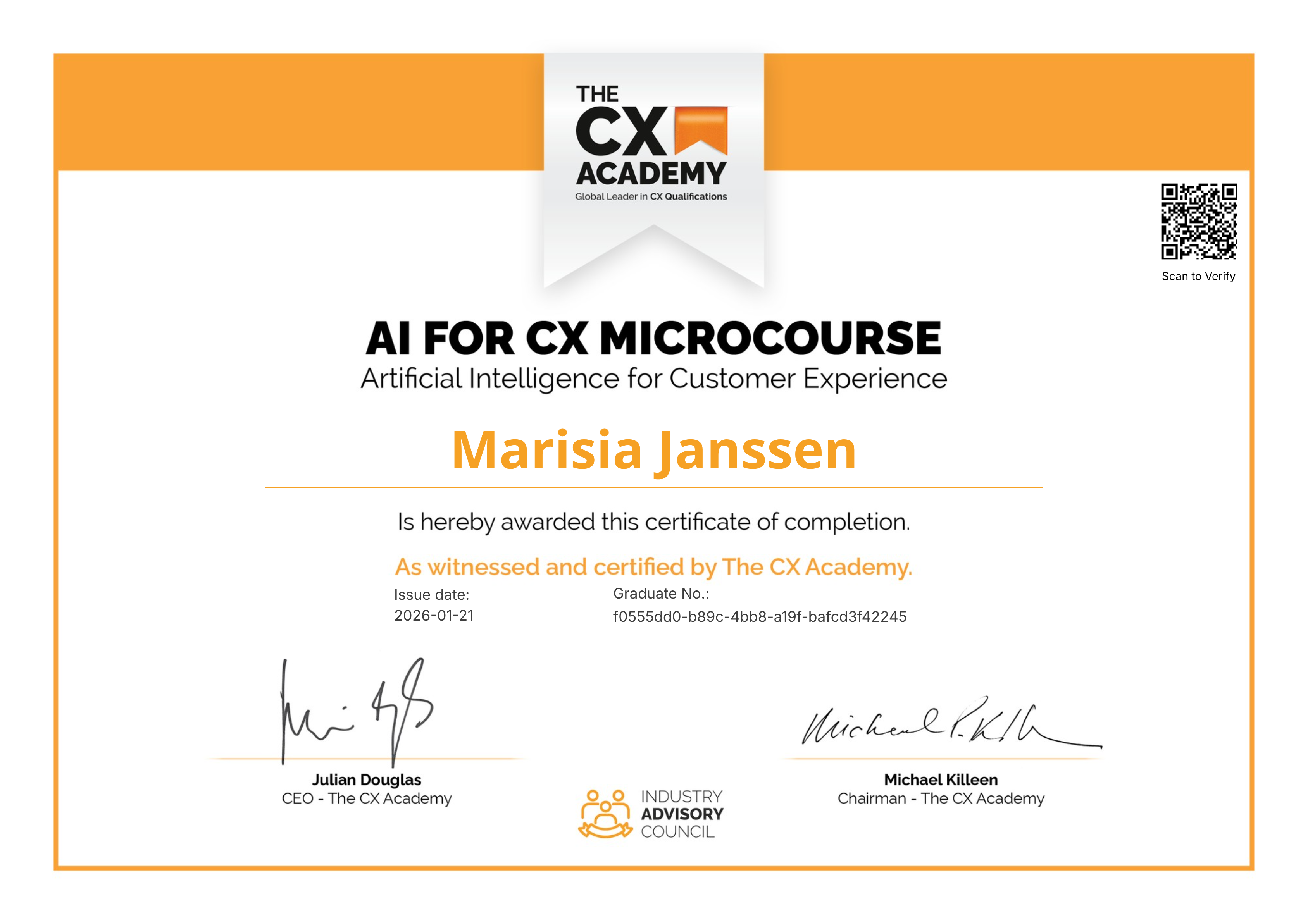 AI for Customer Experience MicroCourse certificate