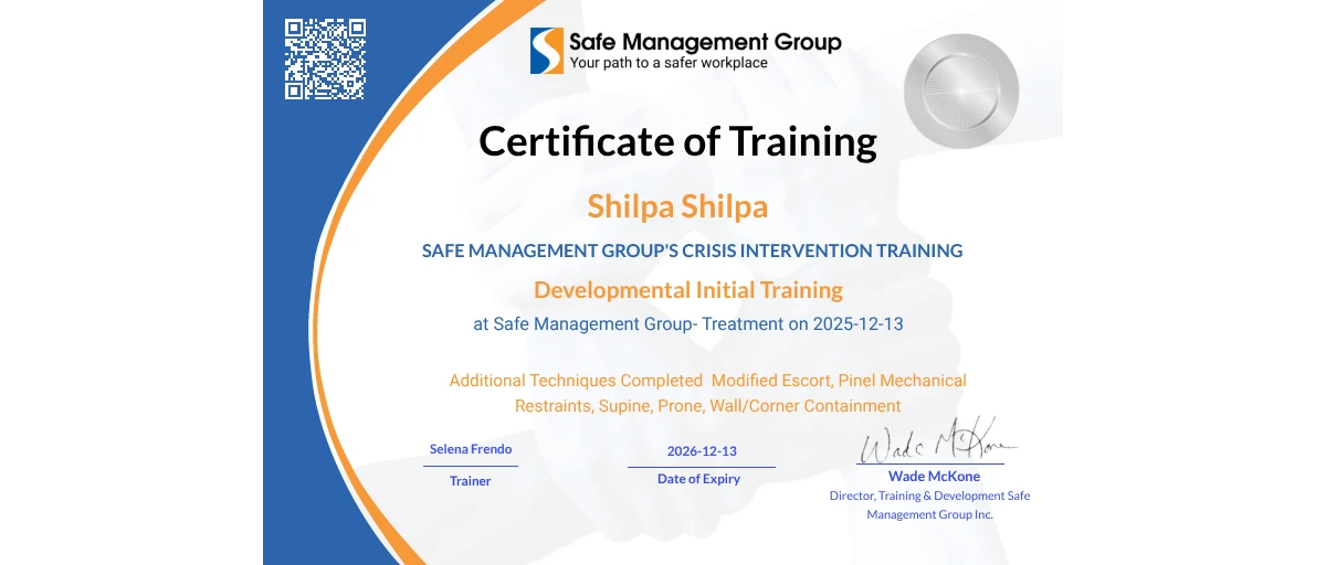 Check out Shilpa Shilpa's Safe Management Group- Treatment credential ...