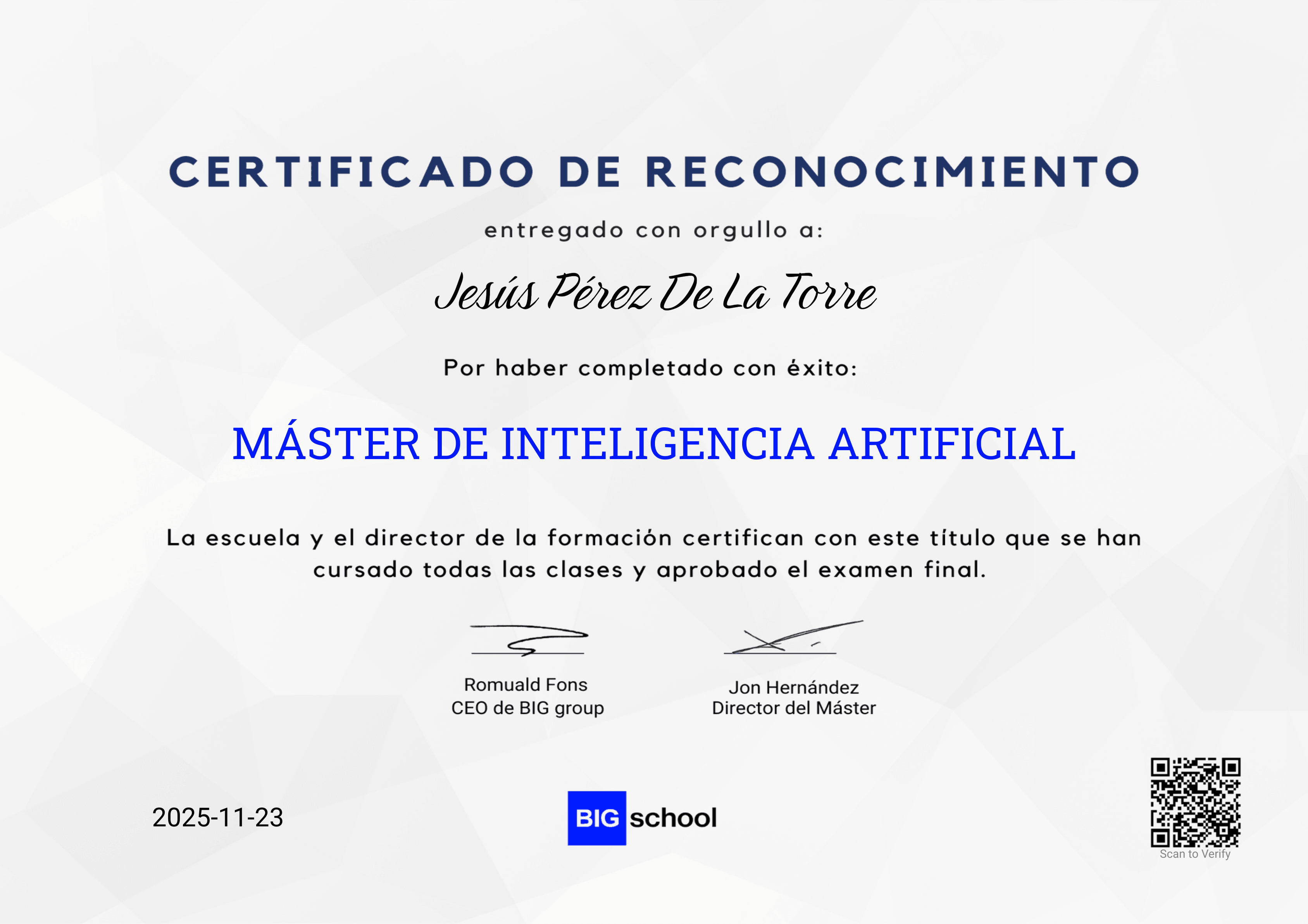 Máster en Inteligencia Artificial - Jesús Pérez de la Torre
