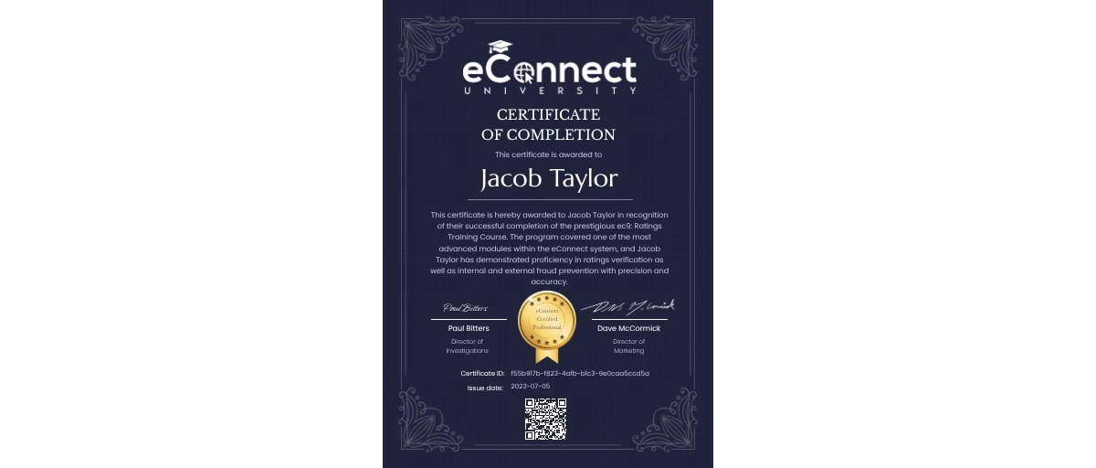 Check out Jacob Taylor's eConnect University: Ratings credential issued ...