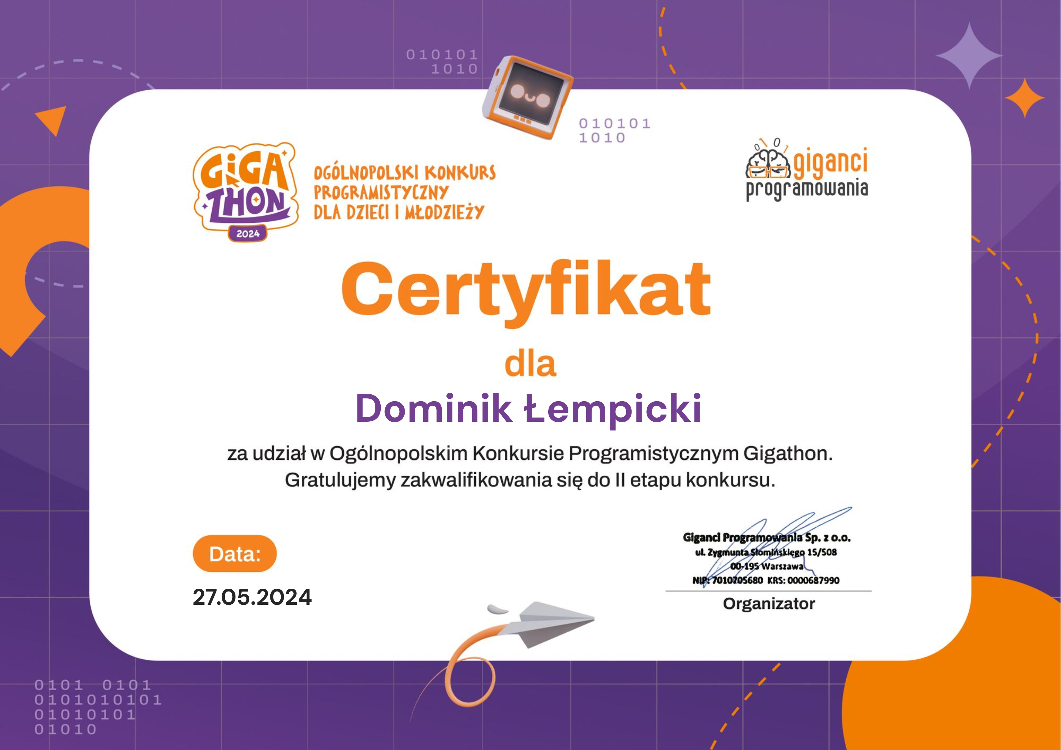 Certyfikat Gigathon