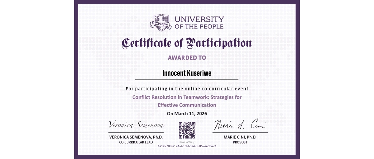 Check out Innocent Kuseriwe's Webinar:- Conflict Resolution in Teamwork ...
