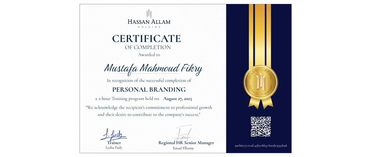 Check out Mustafa Mahmoud Fikry's PERSONAL BRANDING credential issued ...