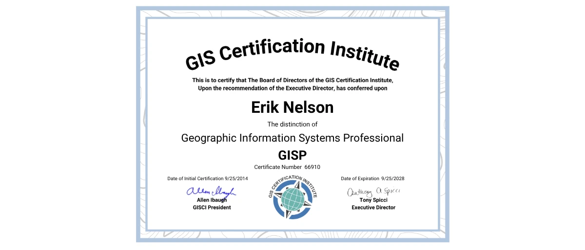 Check out Erik Nelson's Recertifying GISP credential issued by GIS ...