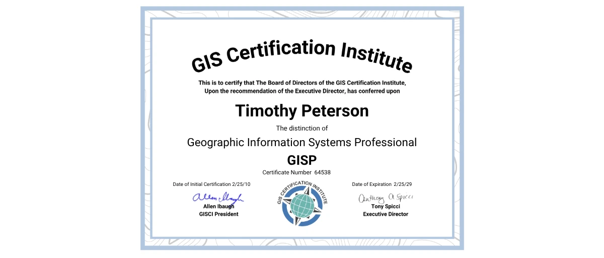 Check out Timothy Peterson's Recertifying GISP credential issued by GIS ...