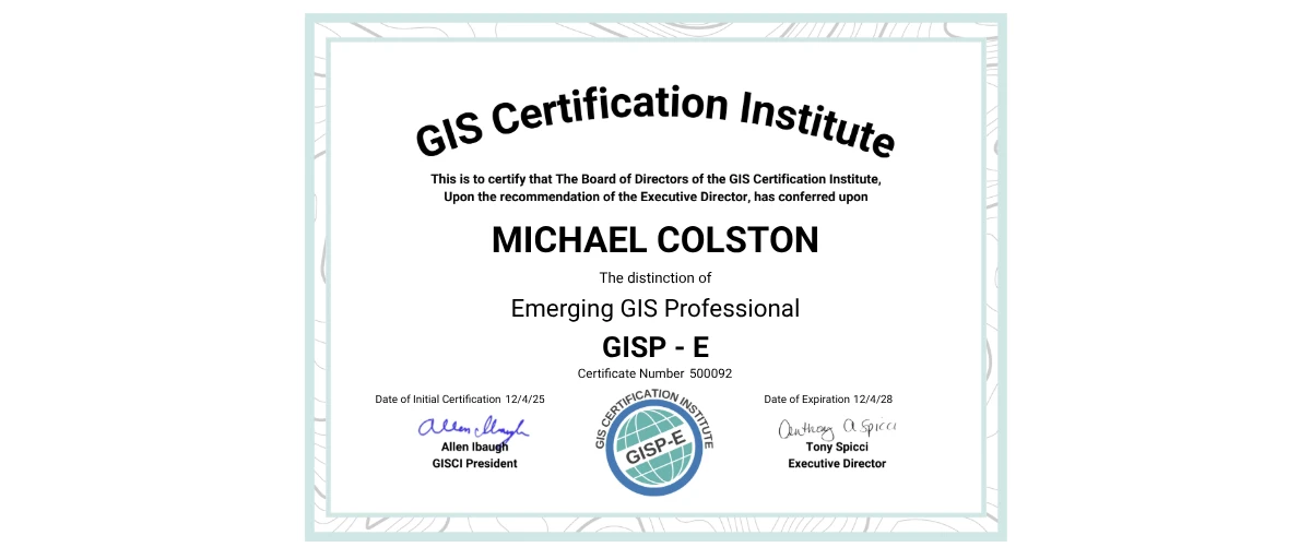 Check out MICHAEL COLSTON's Emerging GISP credential issued by GIS ...
