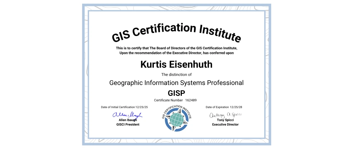 Check out Kurtis Eisenhuth's New GISP credential issued by GIS ...