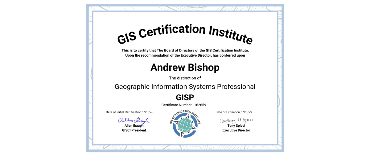 Check out Andrew Bishop's New GISP credential issued by GIS ...