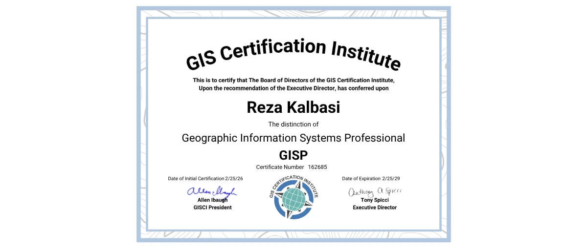 Check out Reza Kalbasi's New GISP credential issued by GIS ...