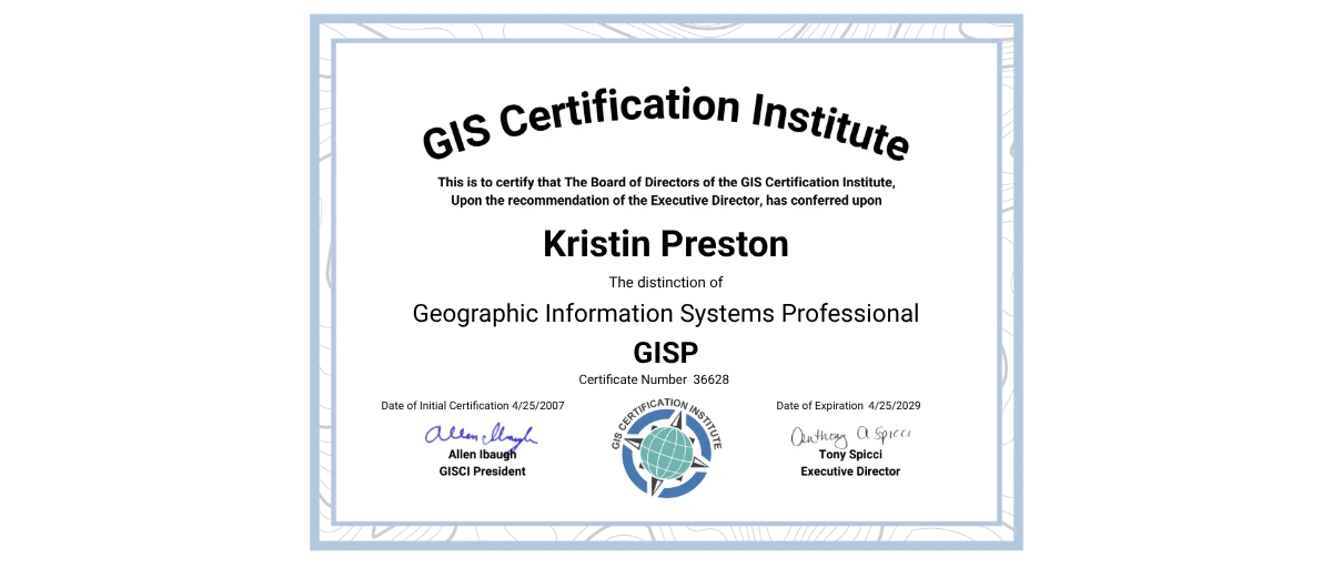 Check out Kristin Preston's Recertifying GISP credential issued by GIS ...