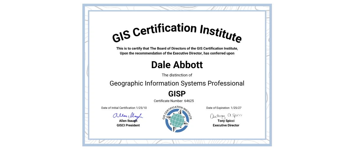 Check out Dale Abbott's Recertifying GISP credential issued by GIS ...